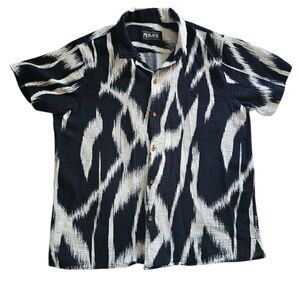 Casual Navy And White Button Down Shirt with print